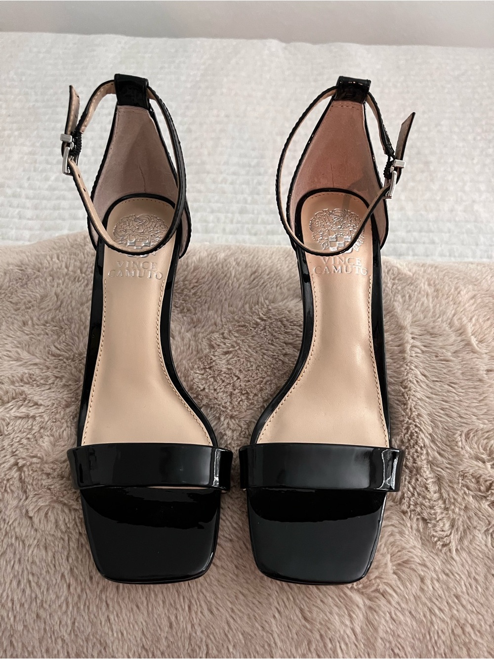 Vince Camuto Black Patent Ankle Strap Heels